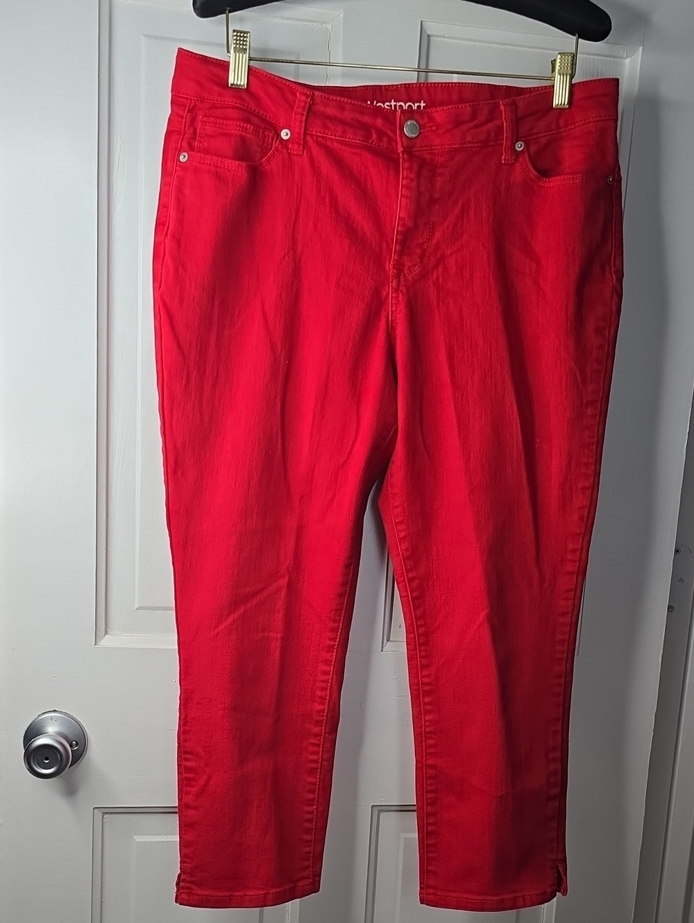Westport Bright Red Cropped Slim Ankle Jeans for Women